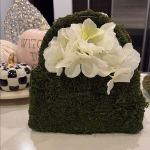 Green Moss Purse with White Flowers